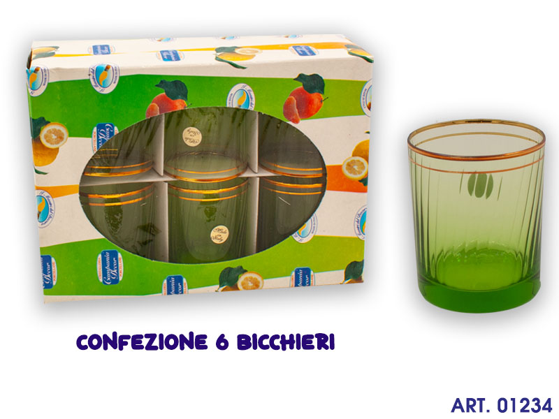 Conf 6 Bicchieri Verdi/oro Acqua