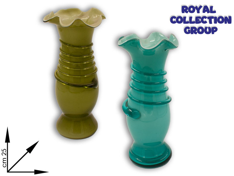 8074 Vaso Vetro Decoro 2 Col Ass Cm25