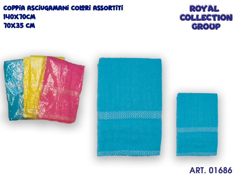 8216 Set 2 Pz Asciugamani Cotone Col  Cm140x70 Cm70x35