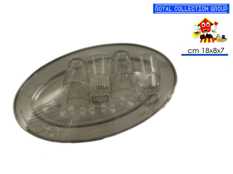 Vassoio Acciaio C/4 Bicchieri Liquore Cm18x8x7