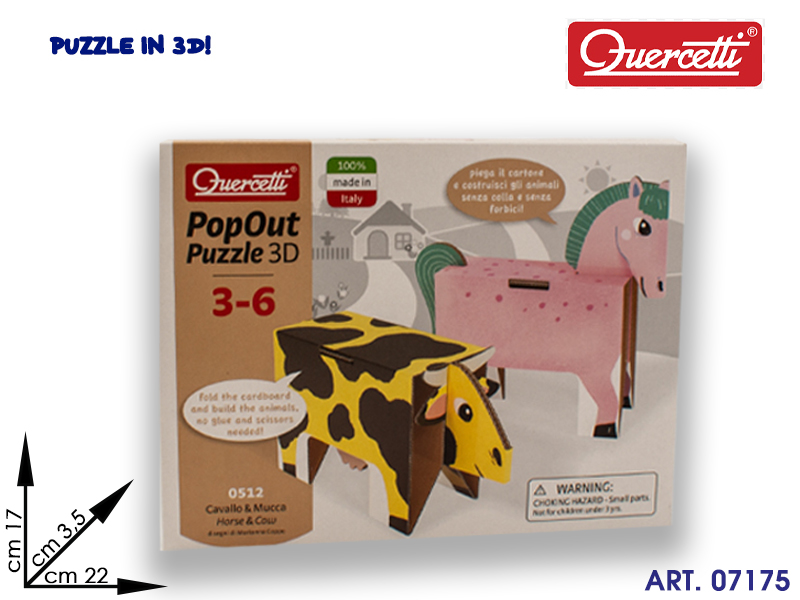 Qr0512 Pop Out Animals Cavallo/mucca Quercetti  Cm 22x17