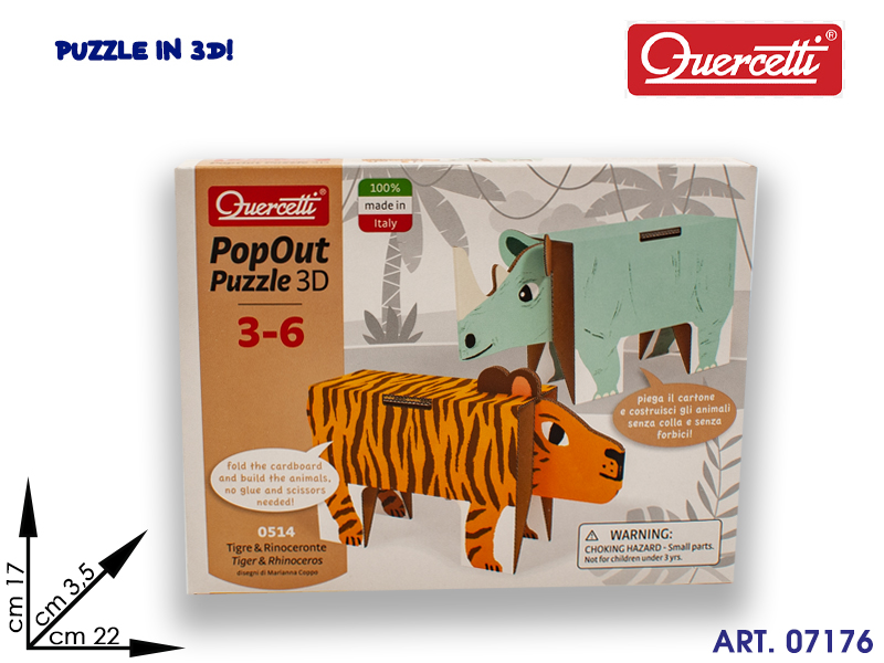 Qr0514 Pop Out Animals Tigre E Rino Quercetti  Cm 22x17