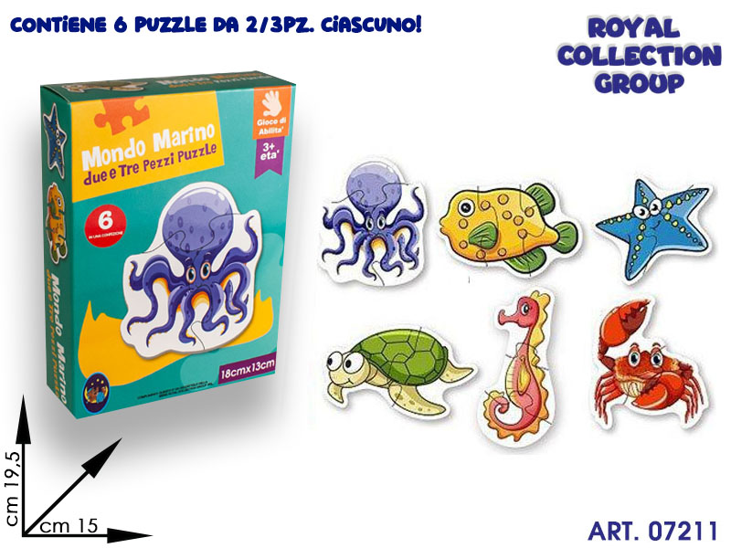 K0011230 Puzzle Mondo Marino 6 Ass  Cm 19.5x15