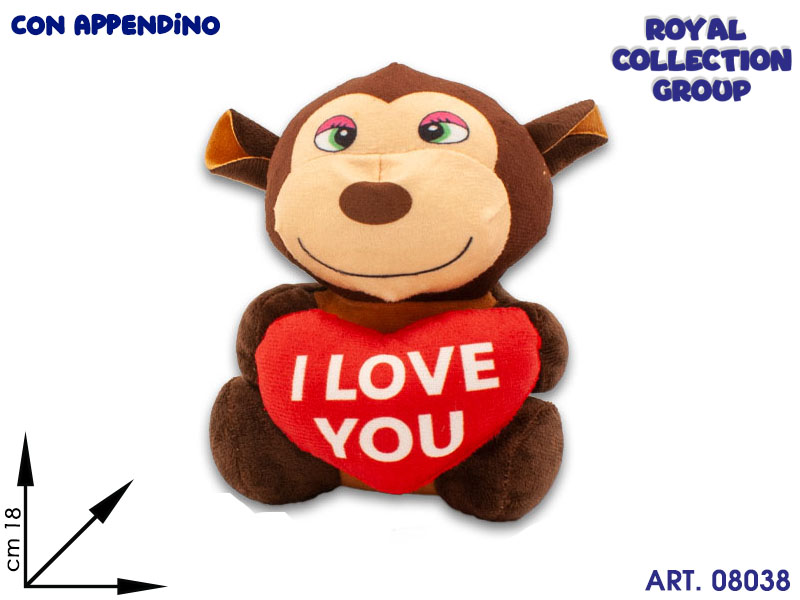 69640 Wh18  Gorilla Peluche C/cuore  Cm 18