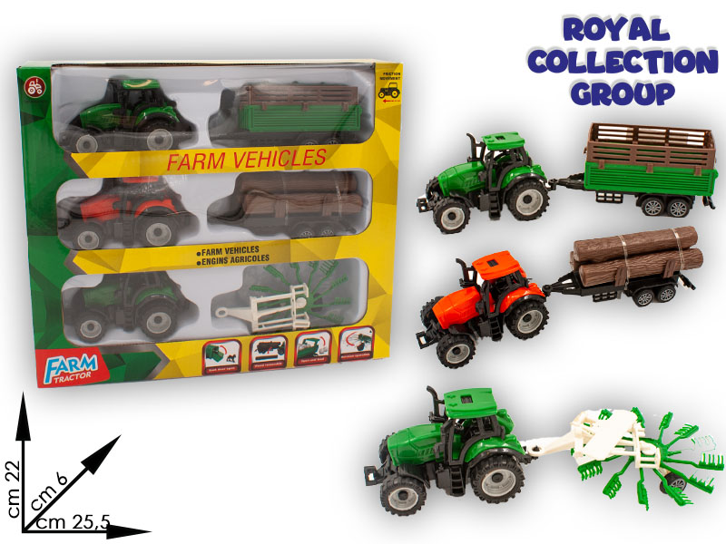 K1803703 Conf 3 Trattori Farm  Cm 25.5x21.5