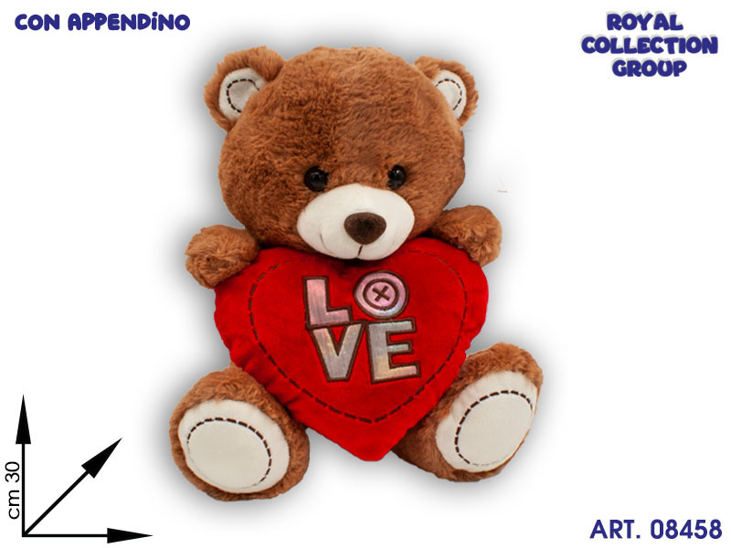 Pl2936 3 Orso Peluche Beige C/cuore Love Cm 30