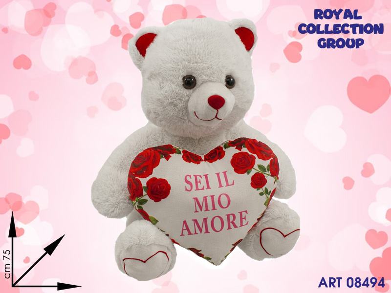 Pl2932 5 Orso Peluche  Bianco C/cuore  Cm 75