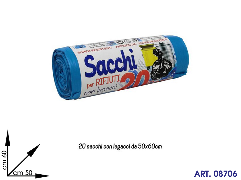 4362113  20 Sacchi Immondizia Cm 50x60 Blu