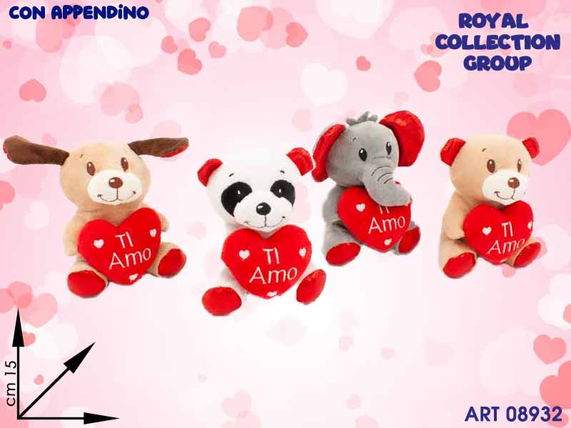 Pl2928-1 Animali Peluche C/cuore "ti Amo" 4 Ass Cm 15
