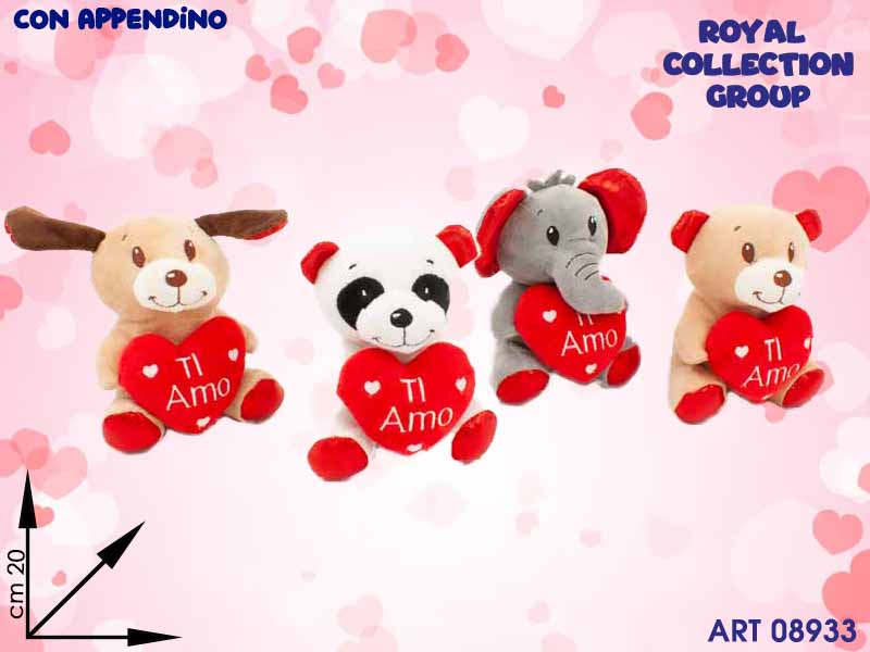 Pl2928-2 Animali Peluche C/cuore "ti Amo" 4 Ass Cm 20