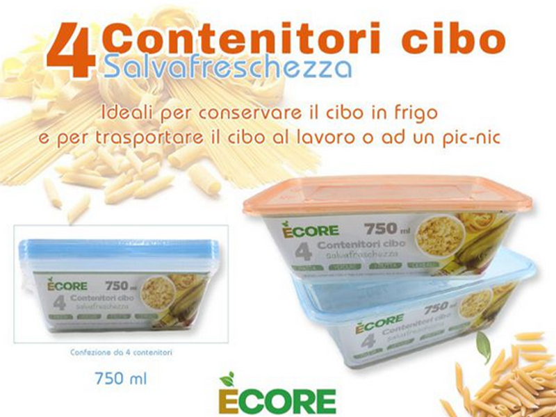Contenit Cibo 4pz 750 Ml Cop Col Cm 17.5x6