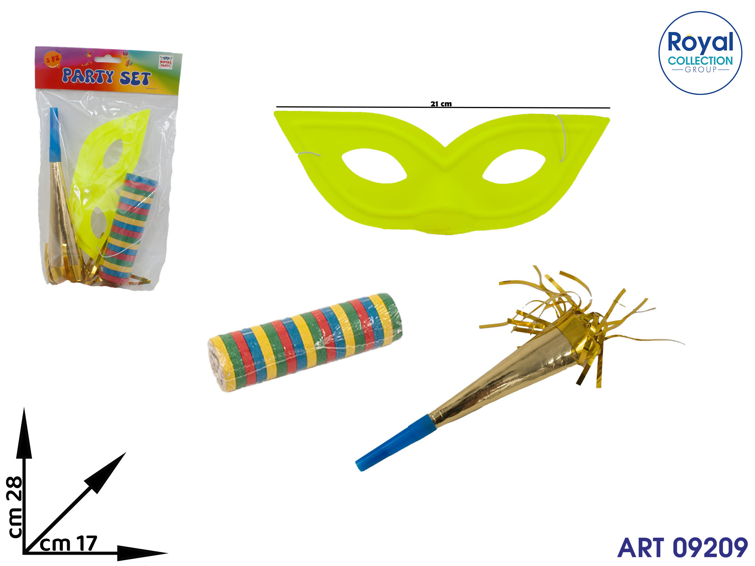 Rf 20201 Confezione Party Maschera-trombetta-stelle Cm 30