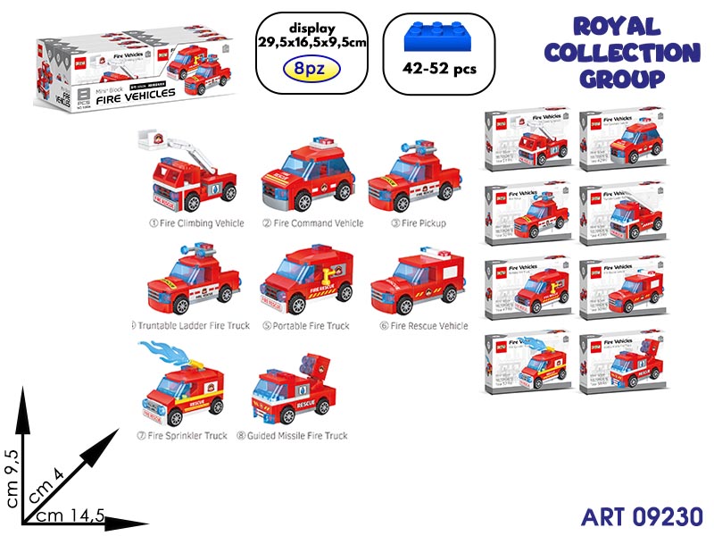 1060a Building Fire Vehicles 8 Ass Cm 14.5x9.5 Display 8 Pz