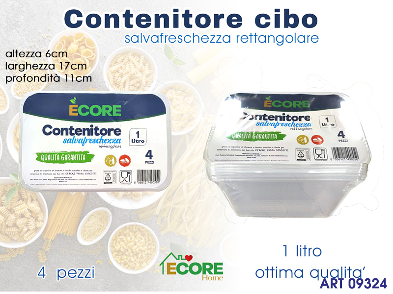 Contenitori 4 Pz Plastica Rettangolare Cm 17x6