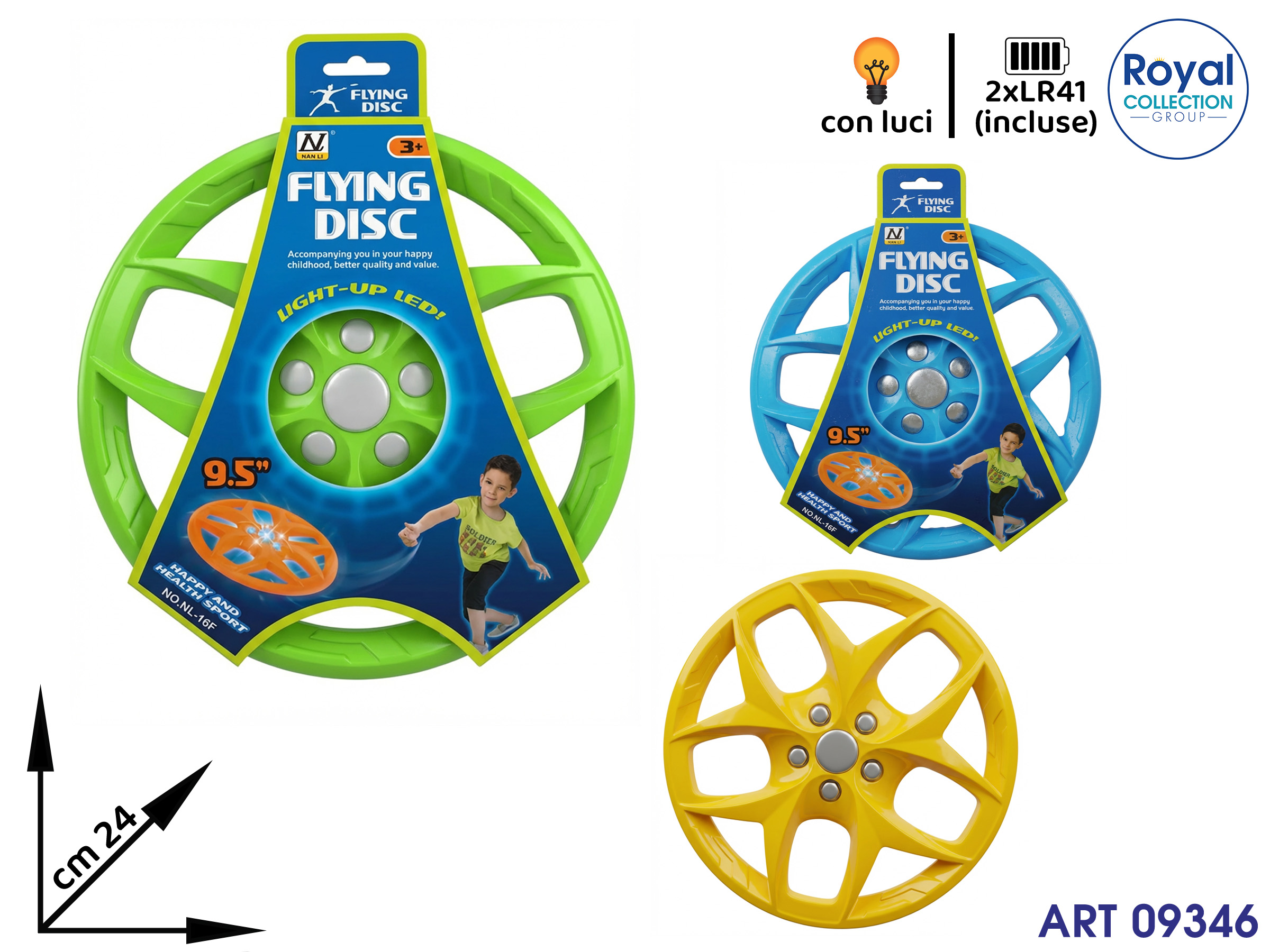 Nl-16f  Frisbee Con Luce Col Ass Cm 24
