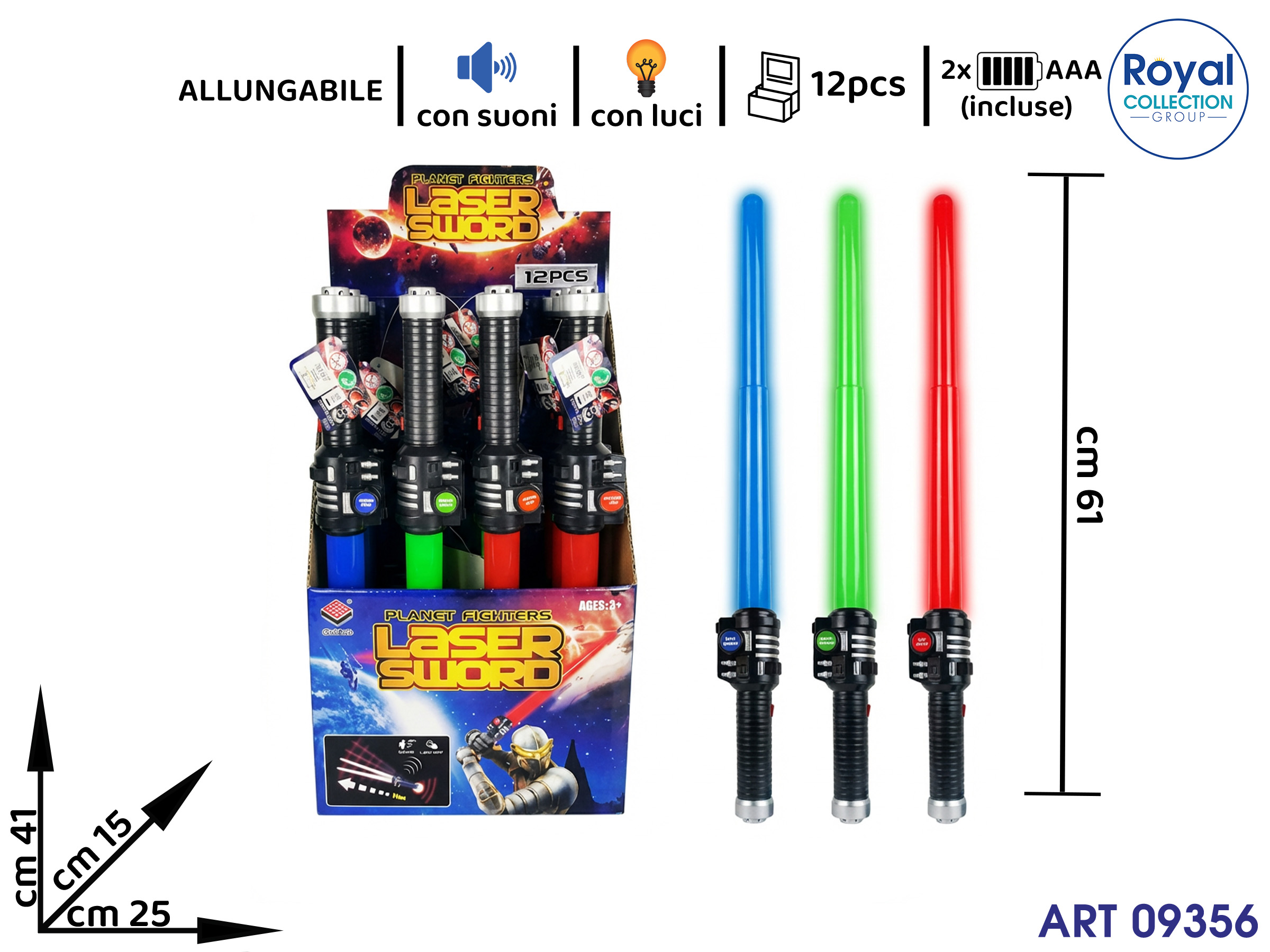 Spada Luminosa Allungabile Col Ass Cm 61(display 12)