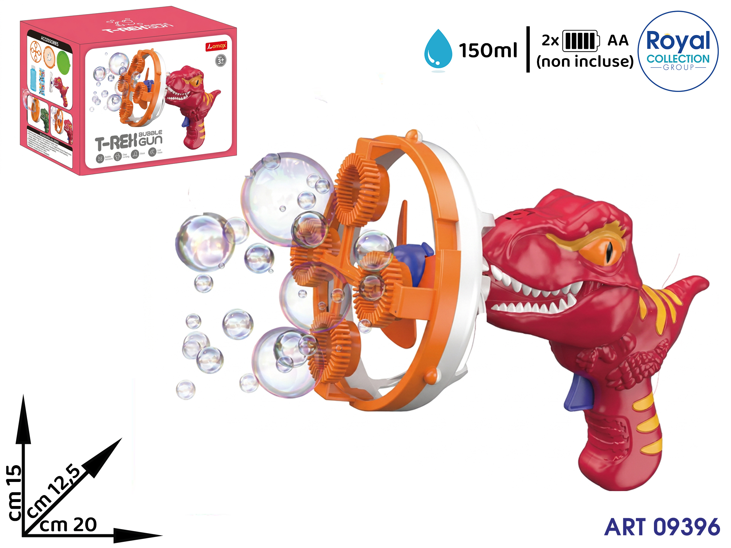 7727-19 Pistola Sparabolle Sapone T-rex Batteria Cm 20x15