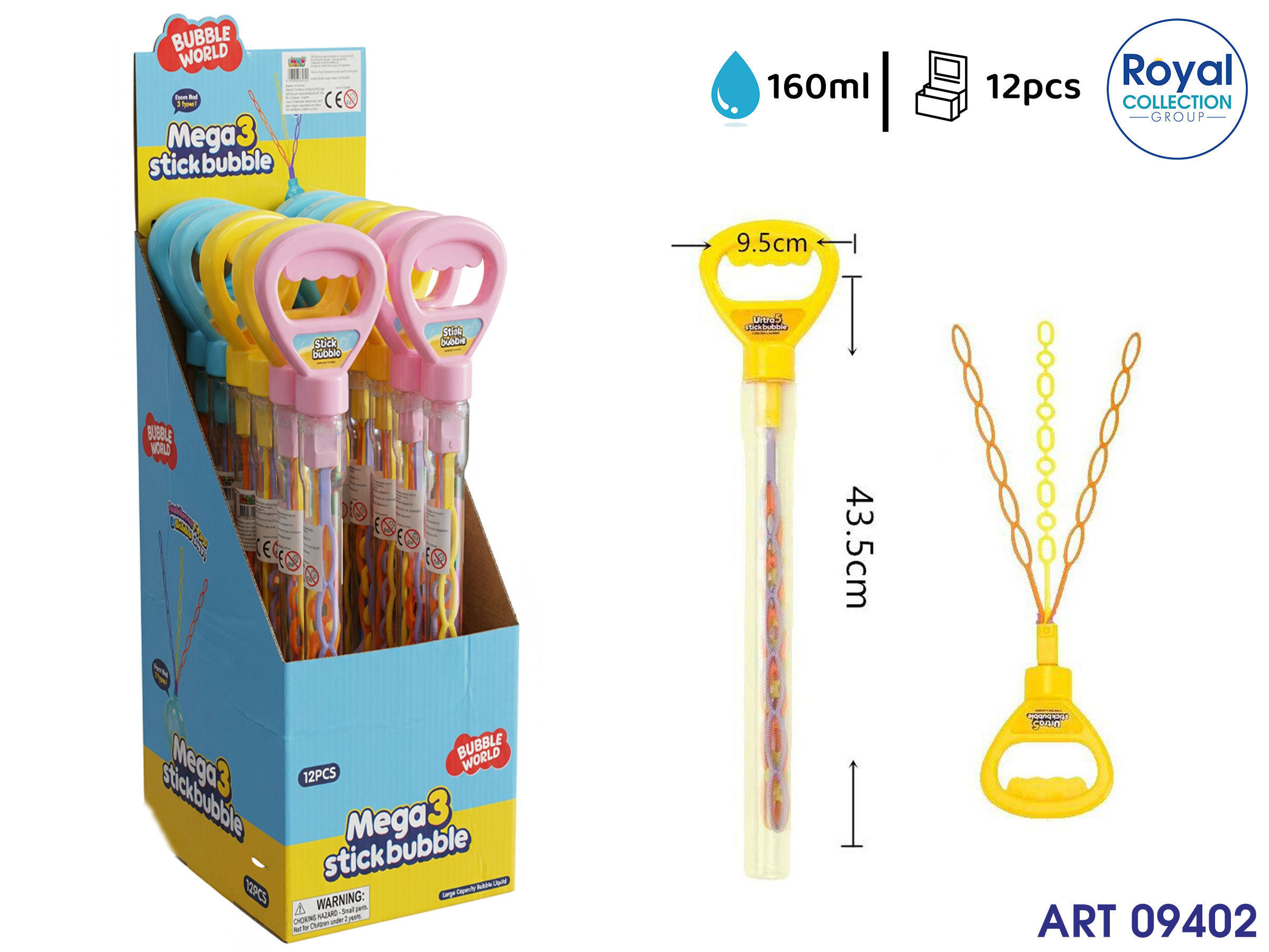 9009-14 Mega 3 Stick  Bolle Di Sapone Ass Cm 44 Display 12 P