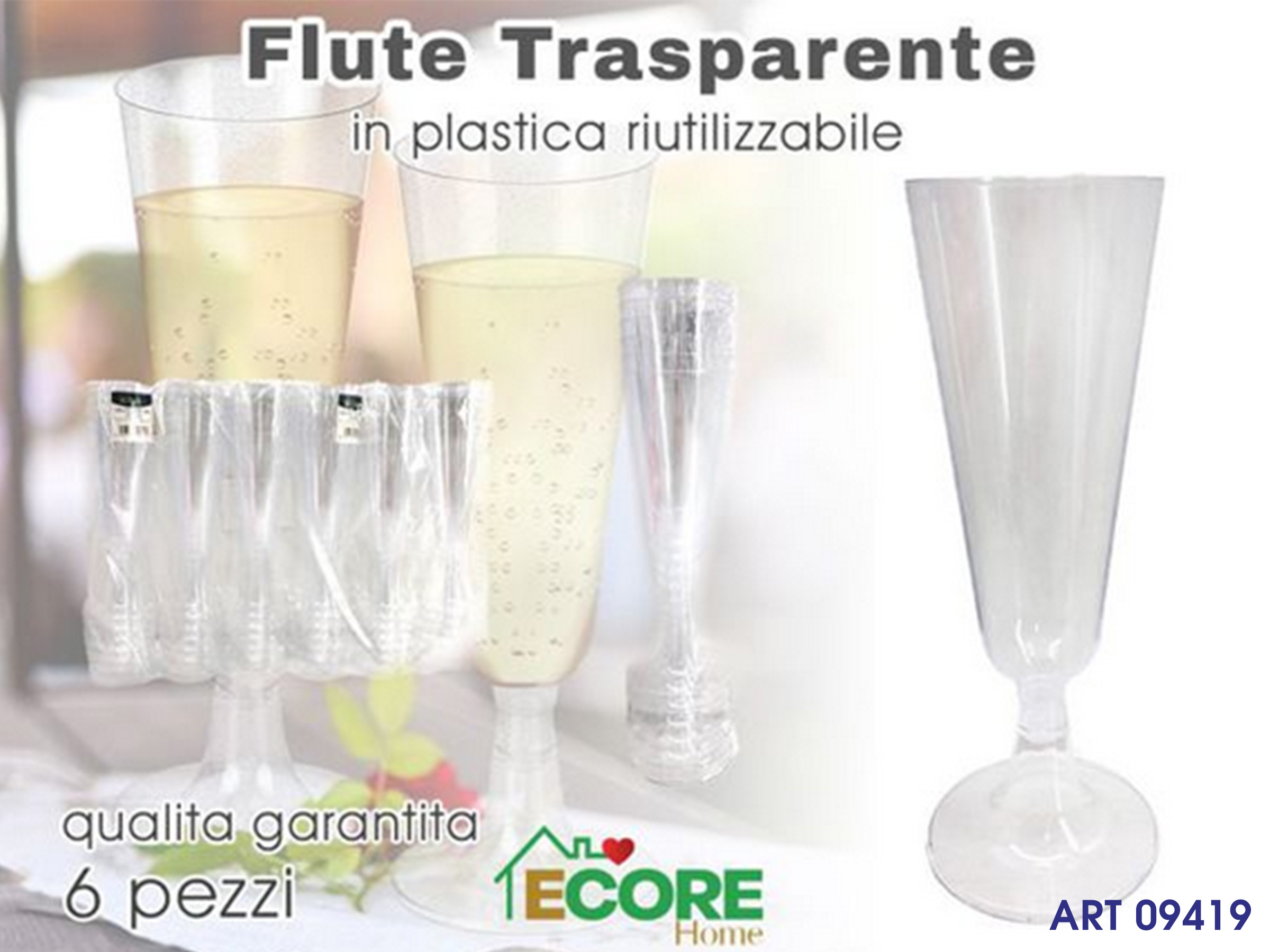 Flute Trasparente 6 Pz  Cm 25