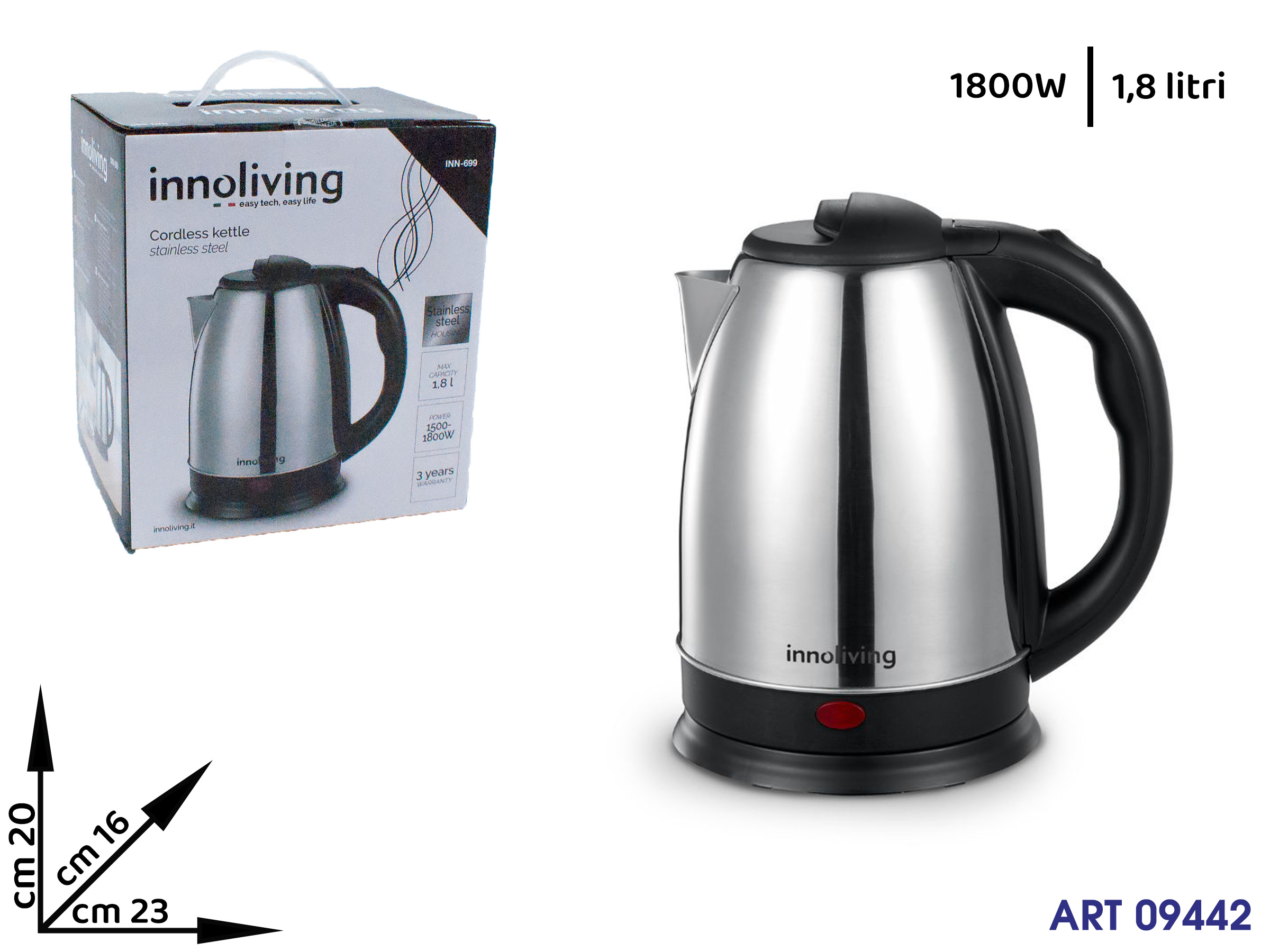 Inn-699 Bollitore Cordless Acciaio Inox 1.8lt Cm 23x20