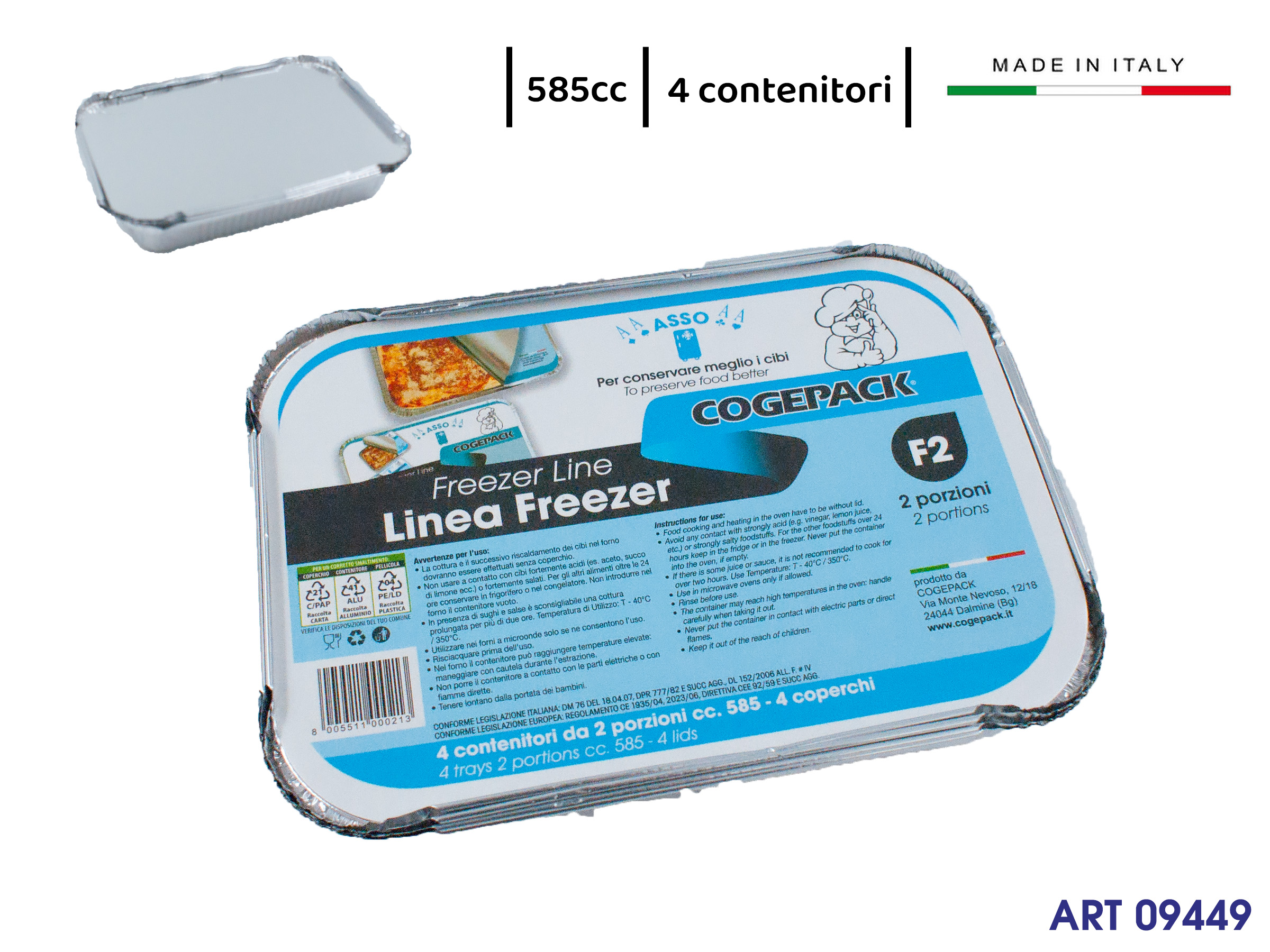 F02 Set 4 Contenitori R60 C/coperchio 2 Porzioni