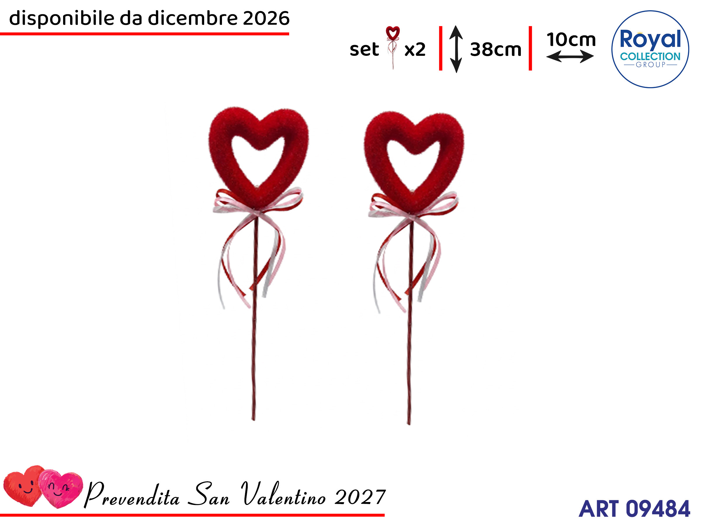 Set 2 Bastoncini Cuore  Cm 38x10