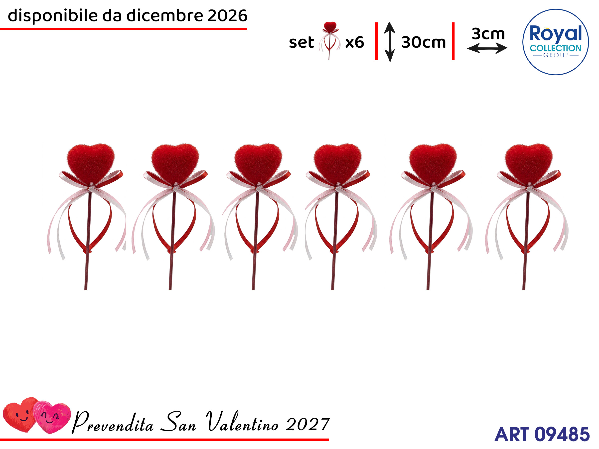 Set 6 Bastoncini Cuore  Cm 30x3