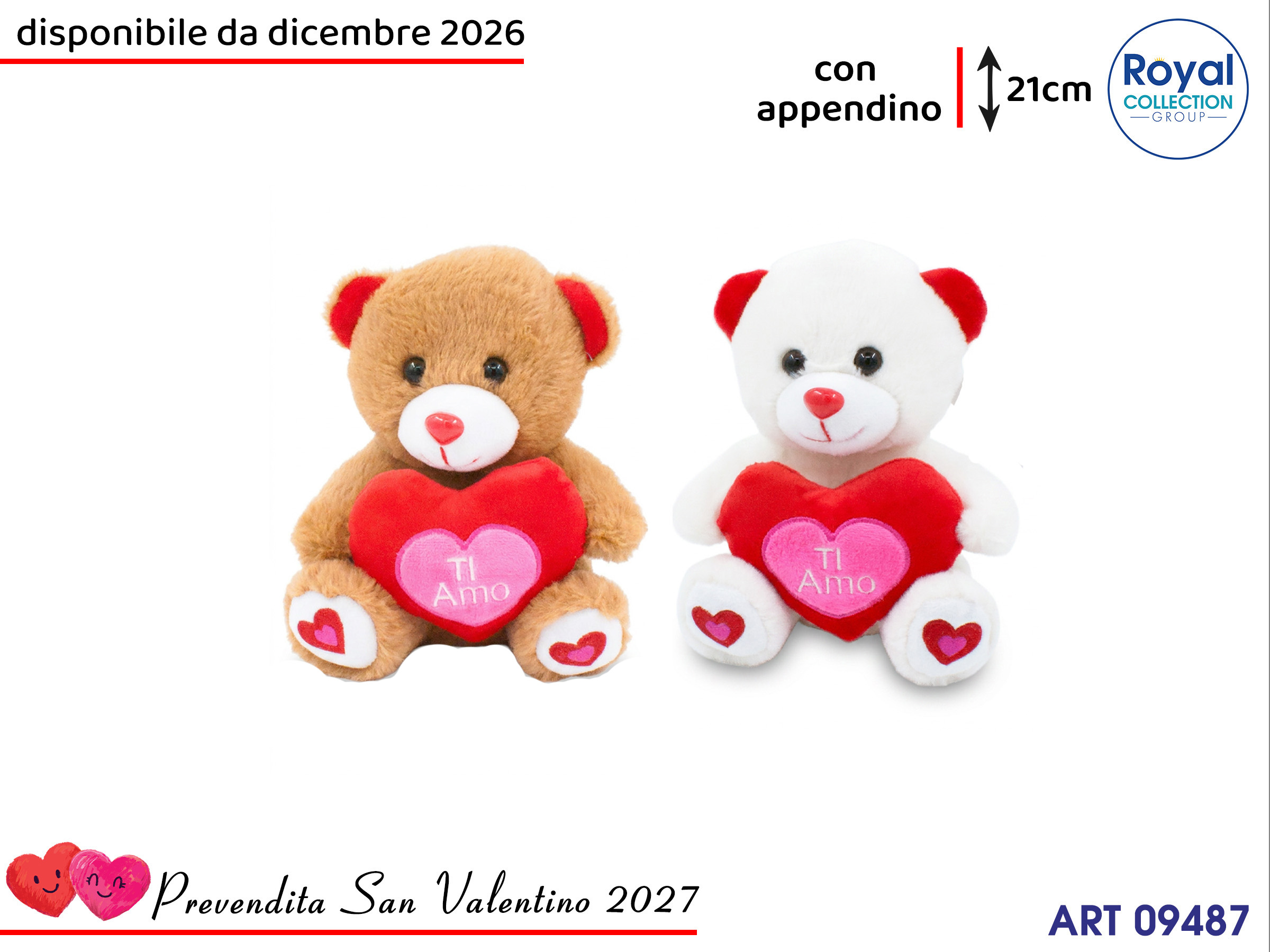 Pl2919 2 Orso Peluche 2 Ass Love Cm 21