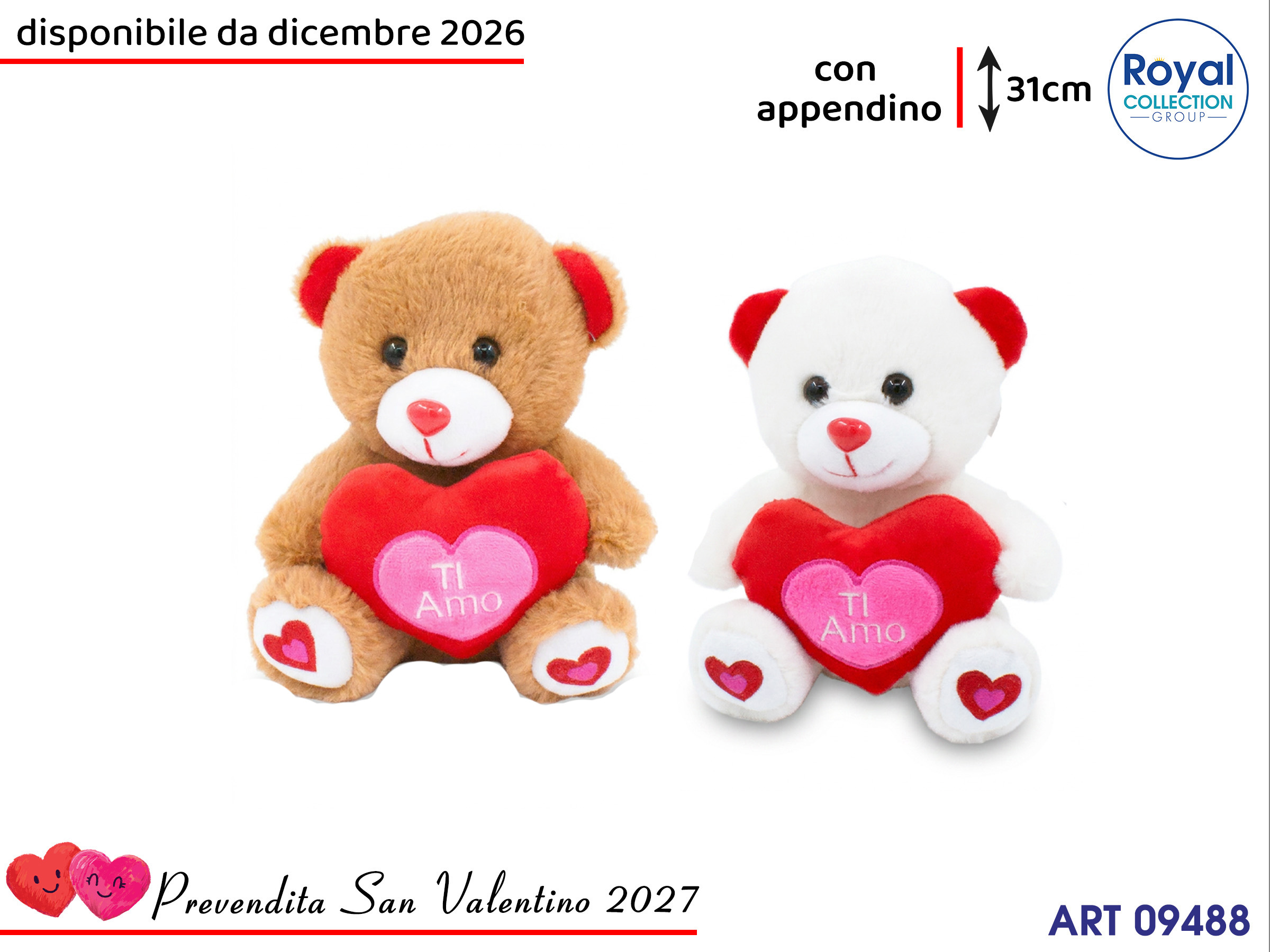 Pl2919 3 Orso Peluche 2 Ass Love Cm 31