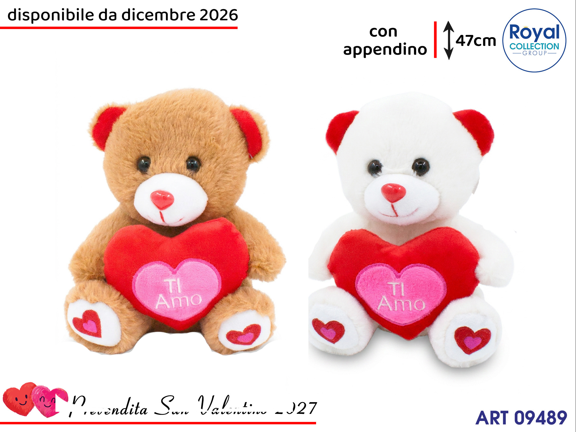Pl2919 4 Orso Peluche 2 Ass Love Cm 47
