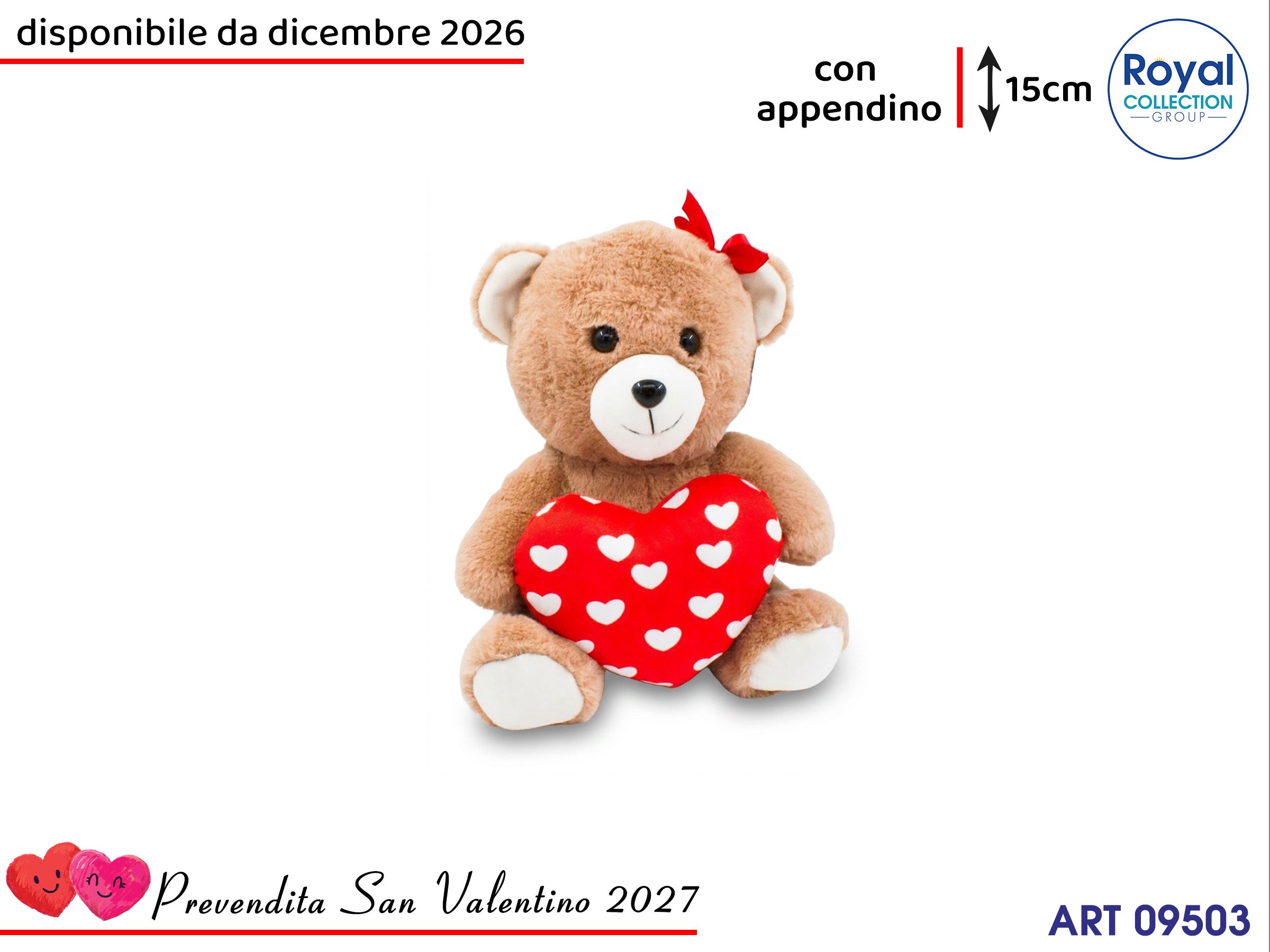 Pl3049 1 Orso Peluche Cuoricini  Cm 15