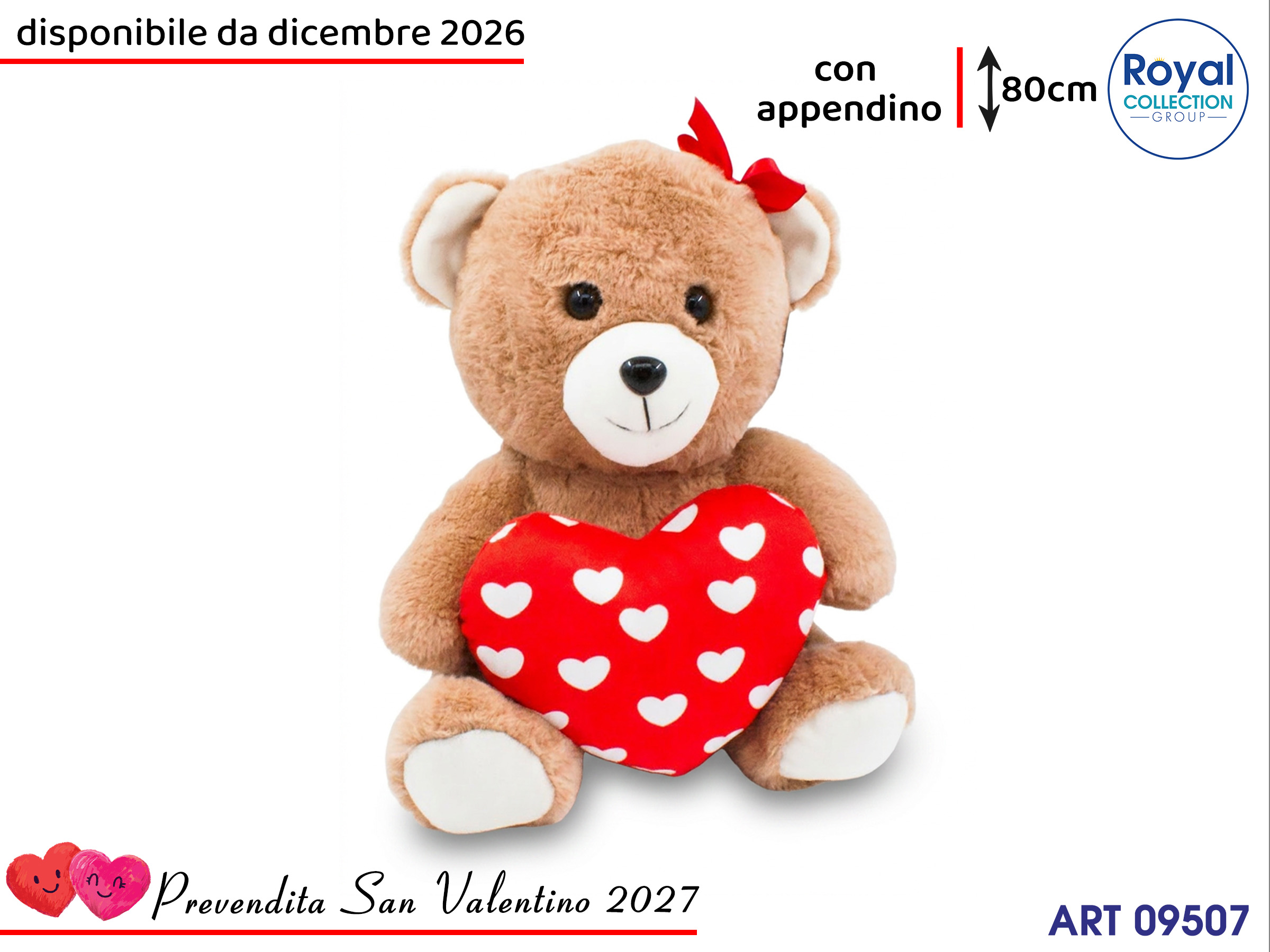 Pl3049 5 Orso Peluche Cuoricini  Cm 80