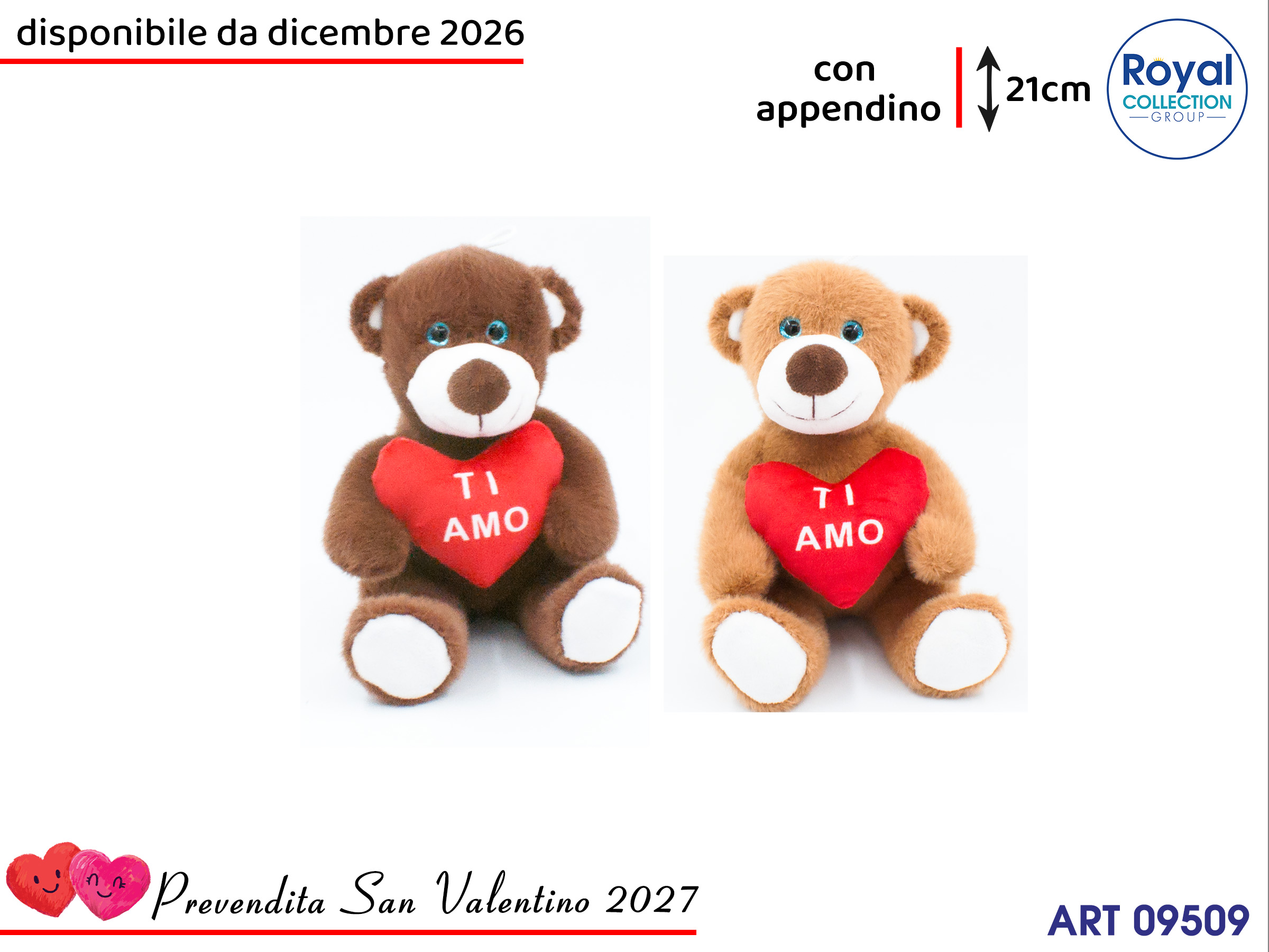 Pl3050 2 Orso Peluche Ti Amo Cm 21