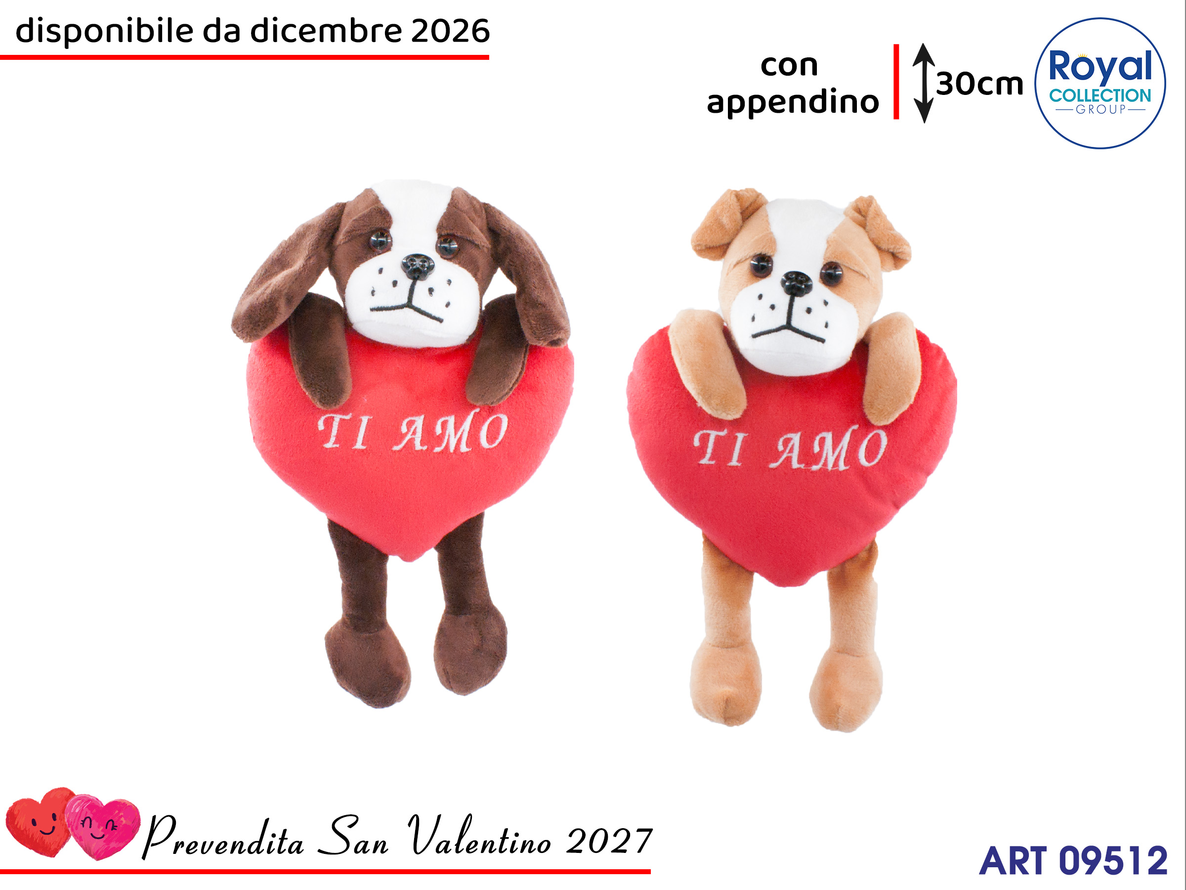 Pl3051 2 Bulldog Peluche Cuore Ti Amo Cm 30