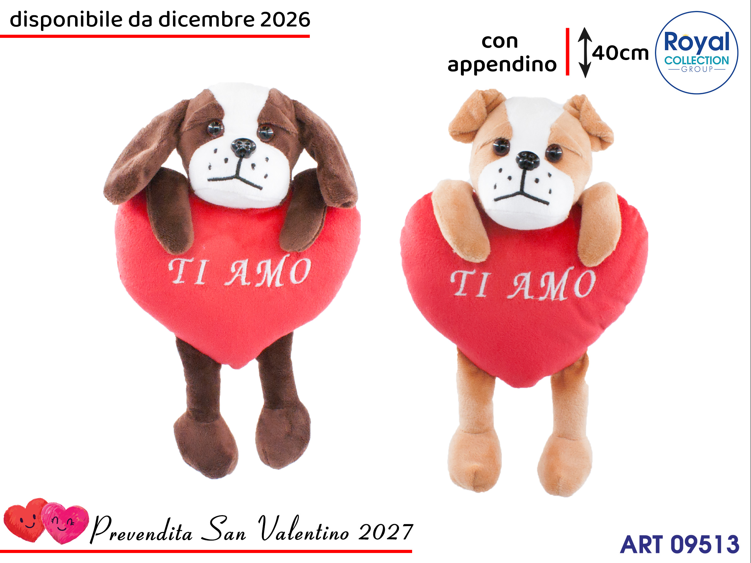 Pl3051 3 Bulldog Peluche Cuore Ti Amo Cm 45
