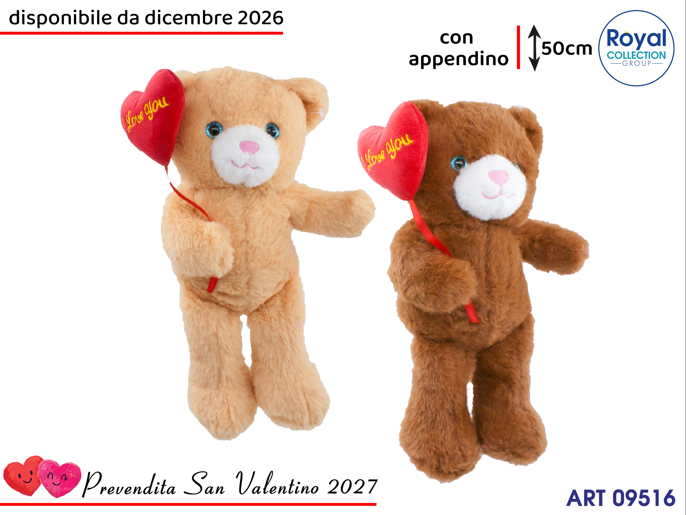 Pl3052 4 Orso Peluche Cuore Palloncino Ass Cm 50