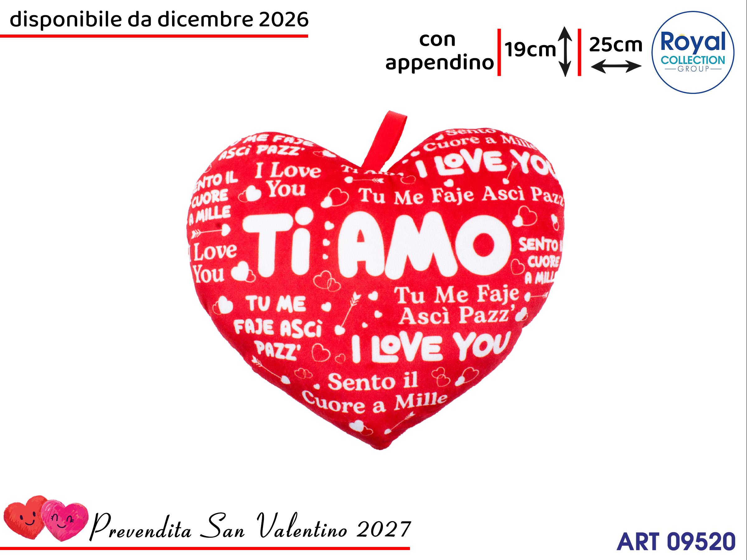 Pl3054 2 Cuore Rosso Peluche  Cm 25