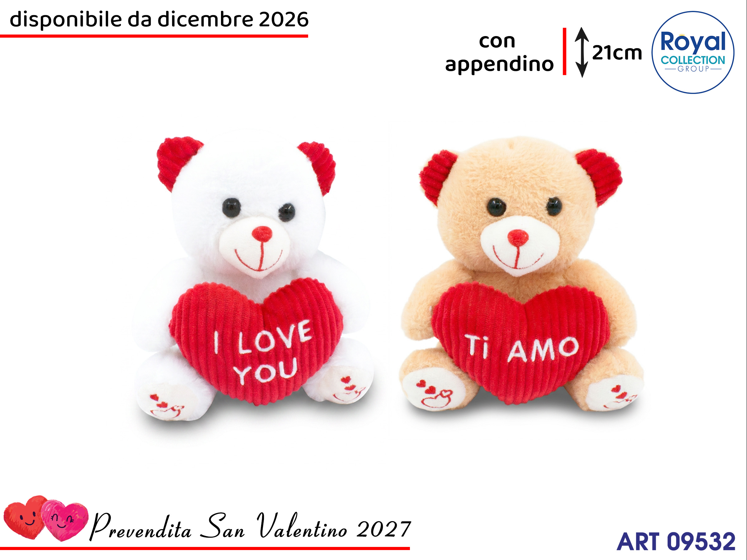 Pl3059 2 Orso Peluche Cuore Ti Amo 2 Ass Cm 21
