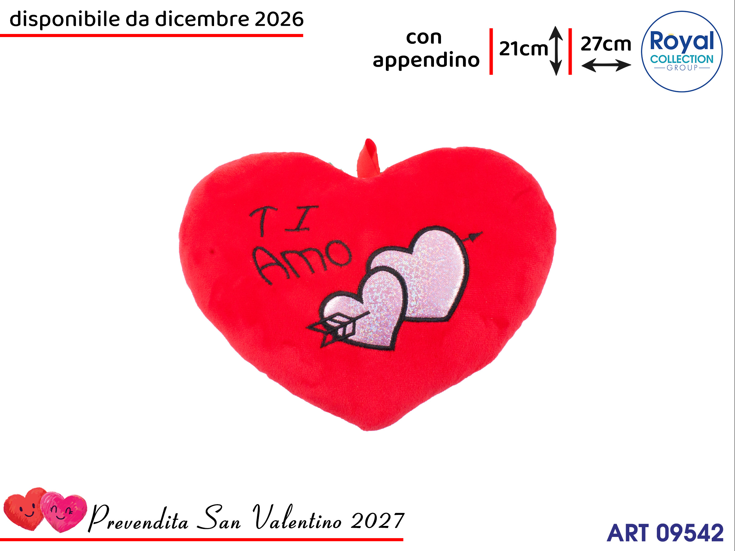 Pl2860 2 Cuore Peluche Ti Amo  Cm 27