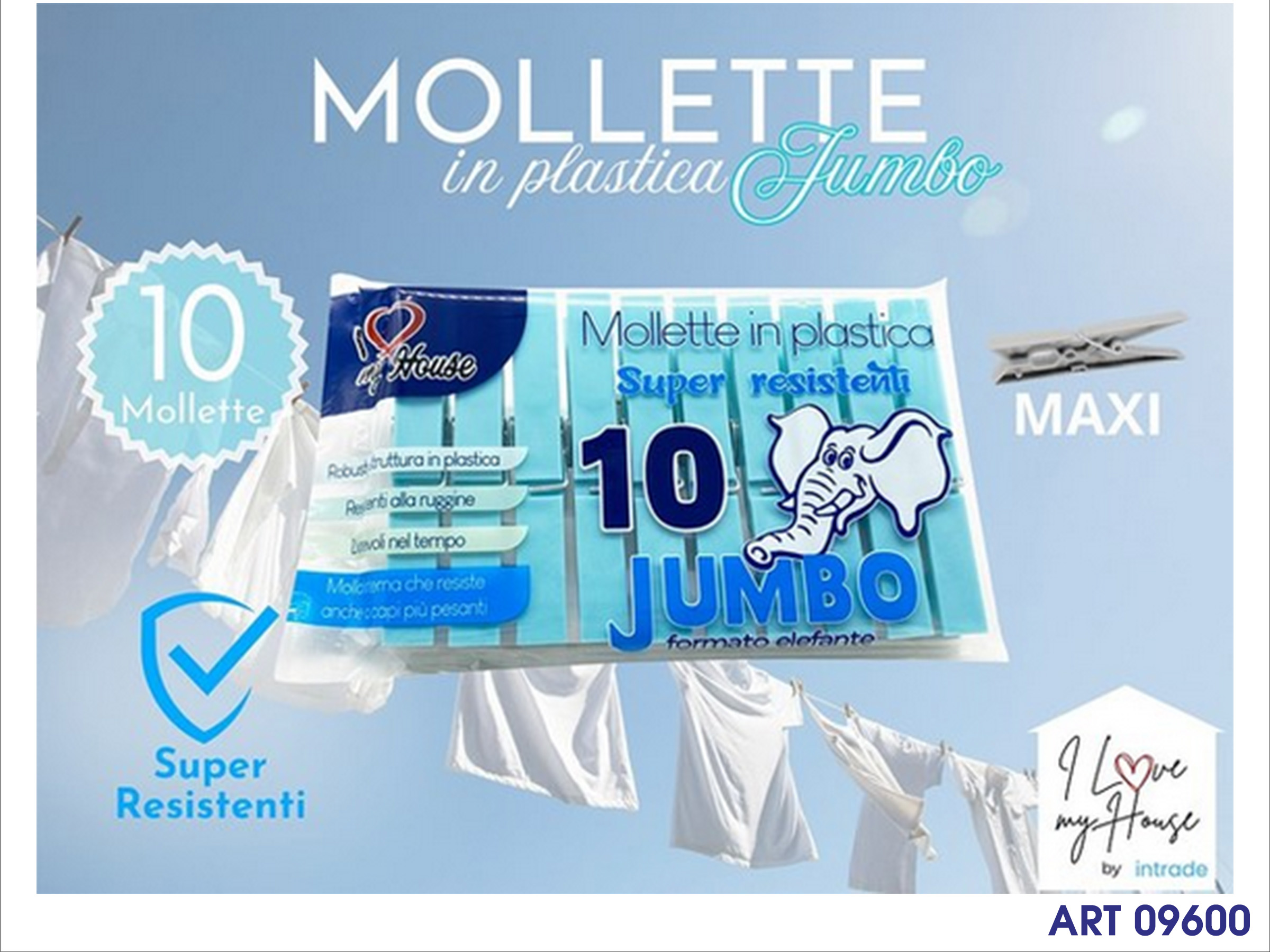 Mollette Plastica Azzurro 10 Pz Col Ass Cm 14.5 X 10