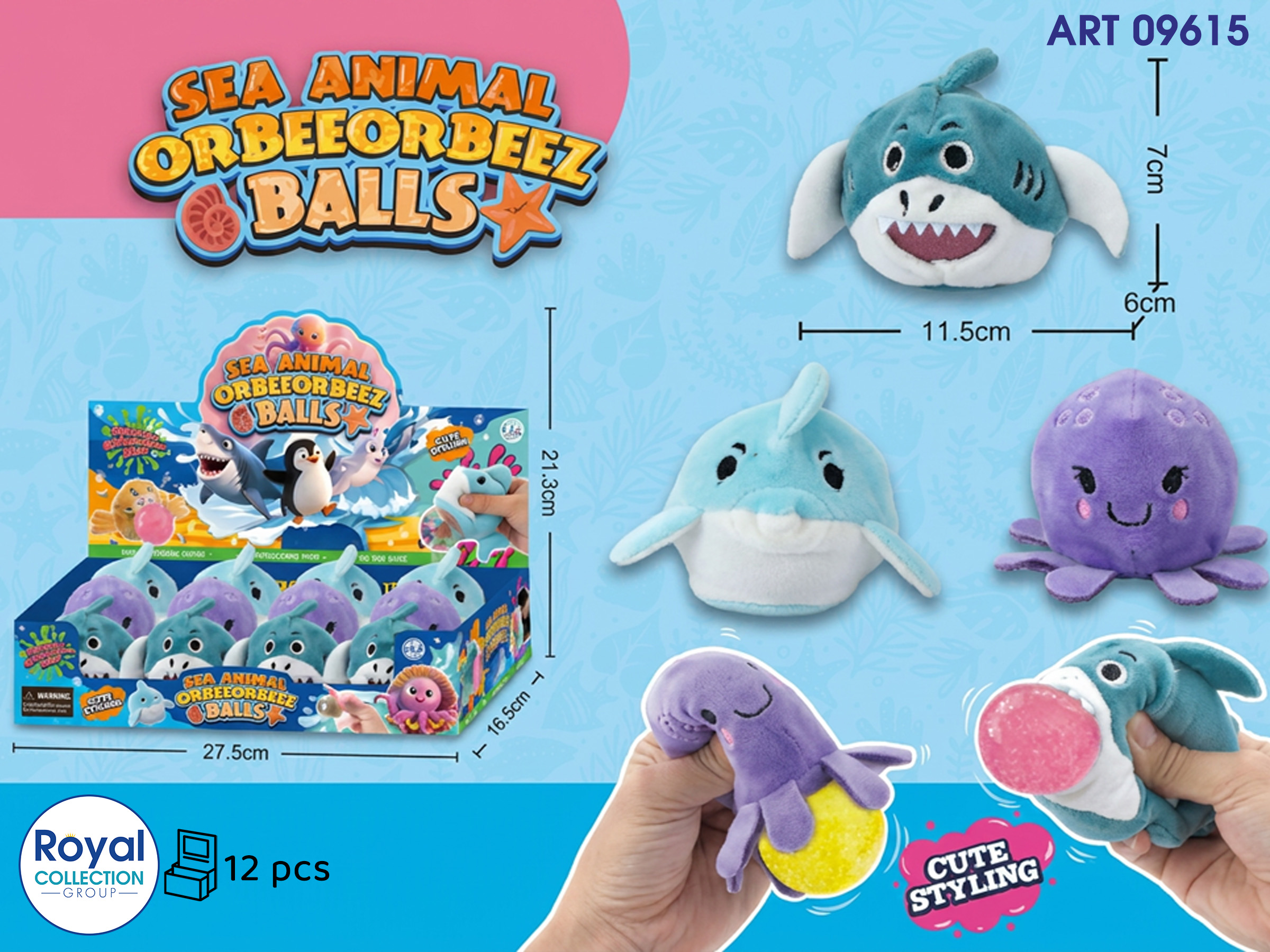 Btx-026 Sea Animal Squishy 3 Ass Cm 9  Display 12 Pz