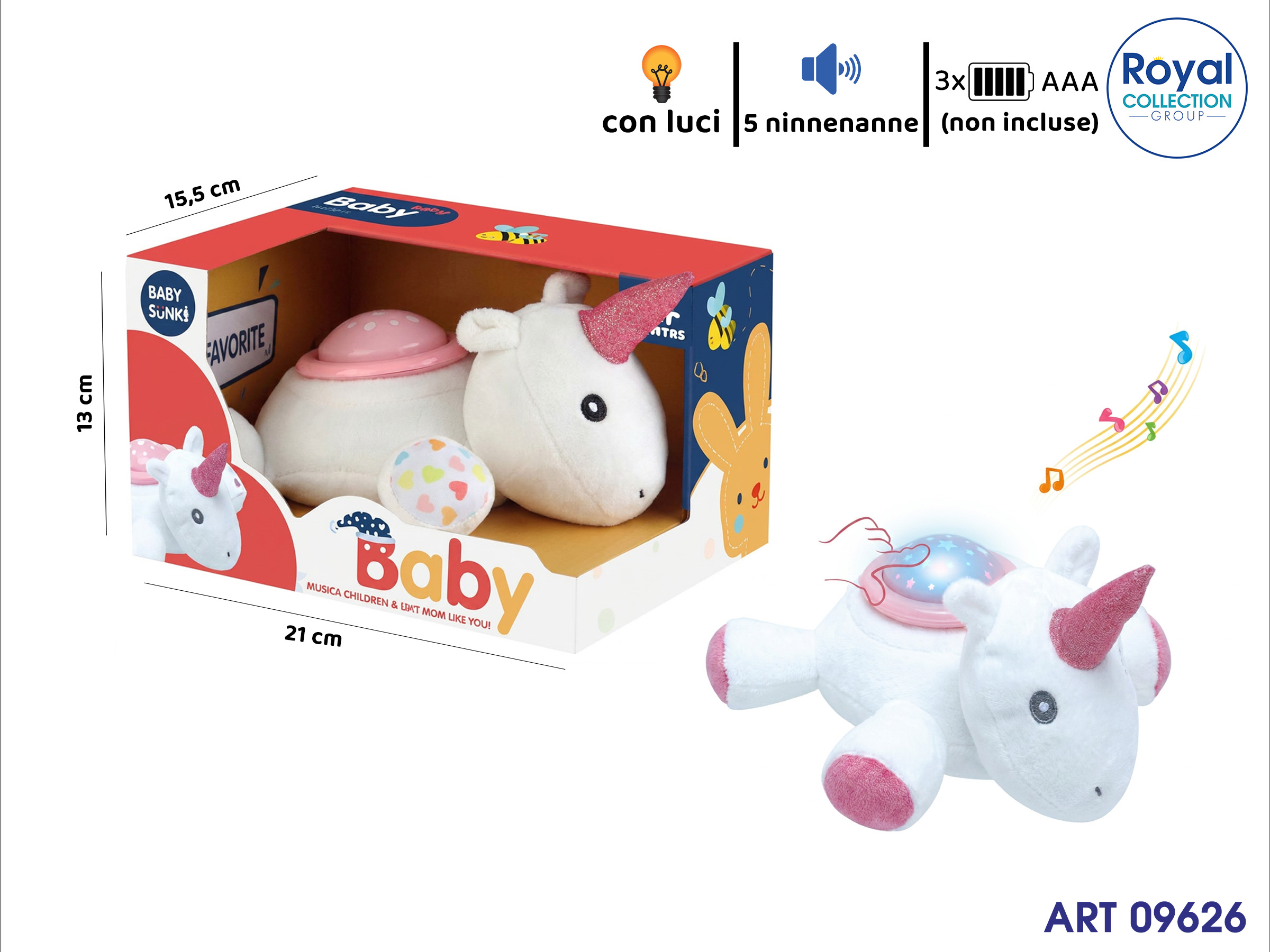 814-1 Unicorno Baby Luce E Musica Cm 21x15.5
