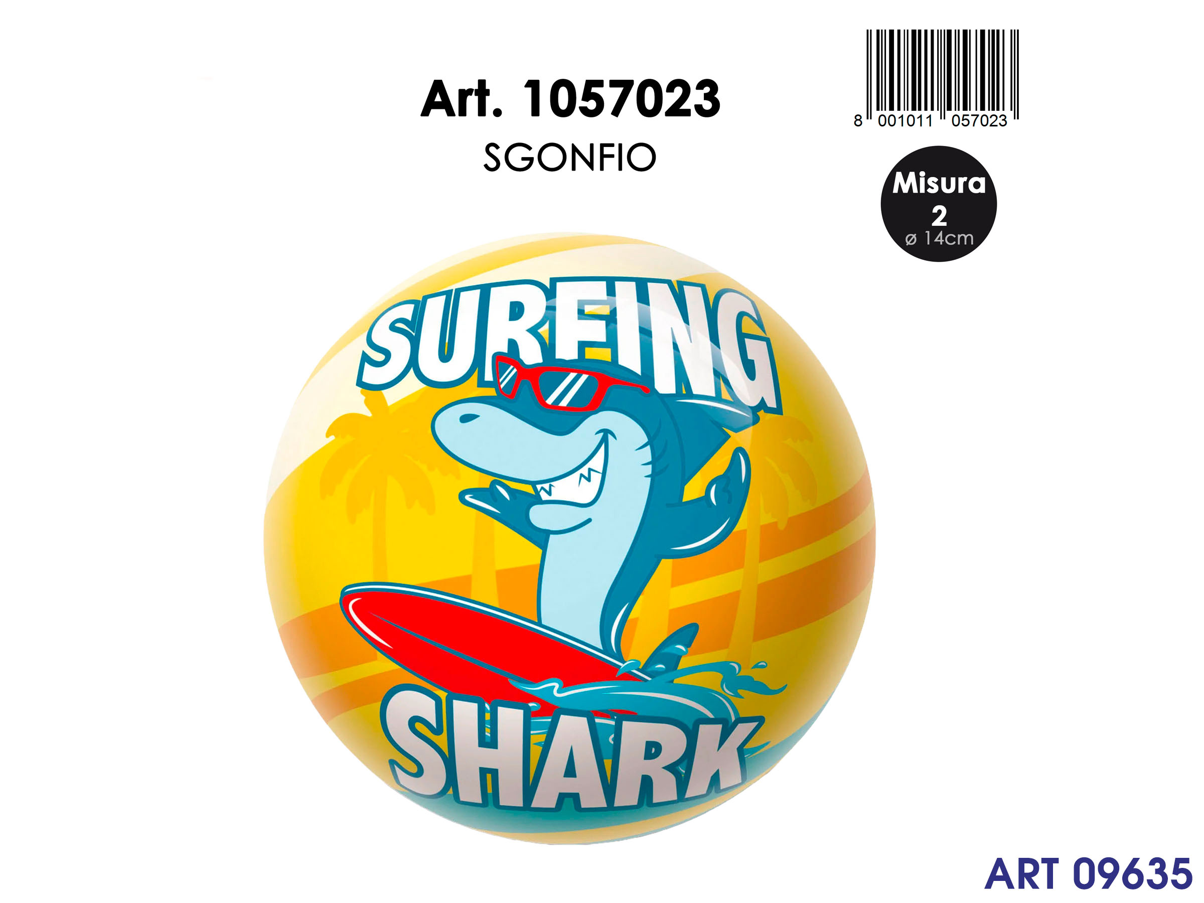 1057023 Pallone Surfing Shark 14 Cm