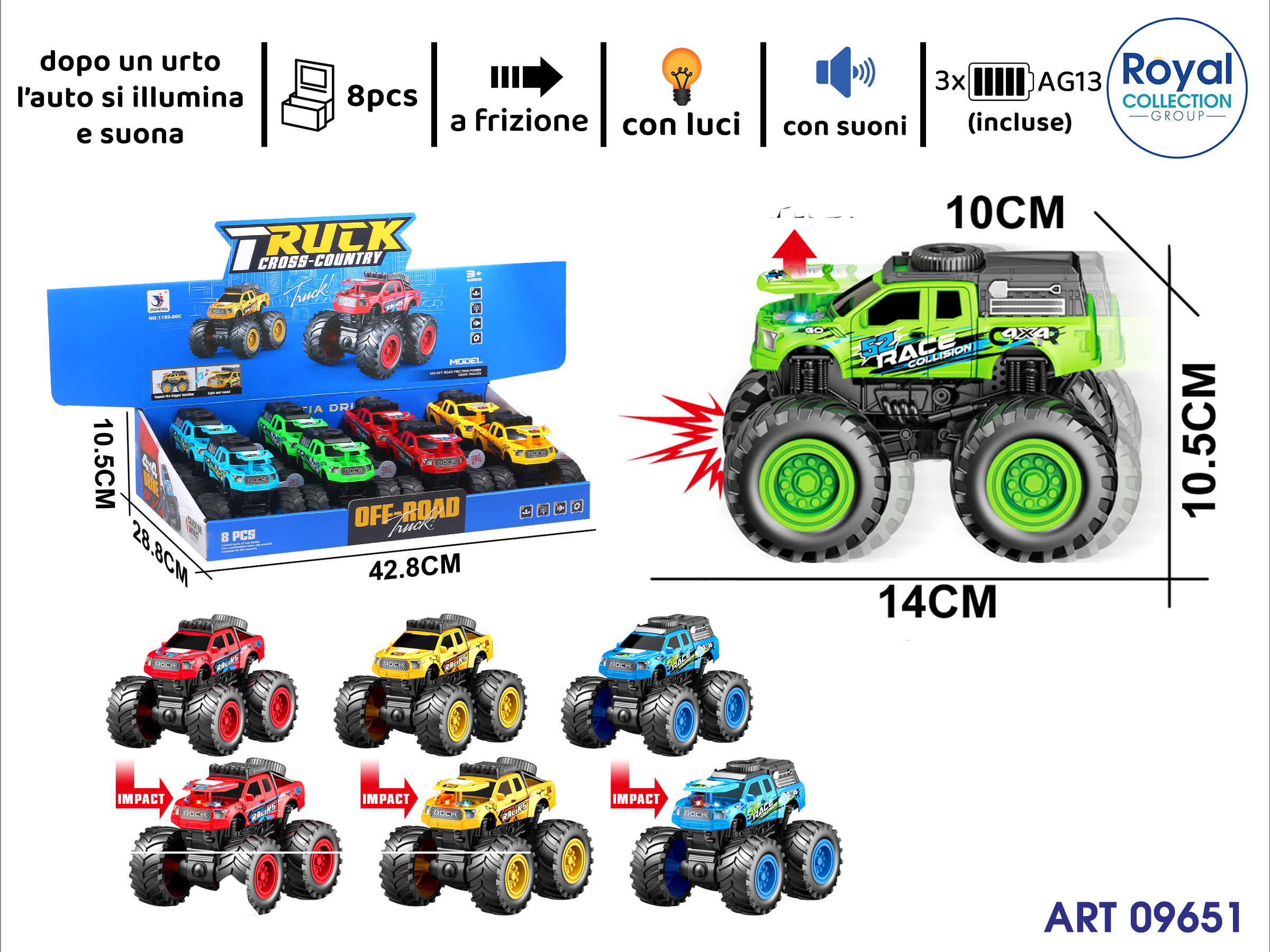 3217612- 1189- 86a Truck Cross Ass Friz Luci E Suoni Cm 14x1