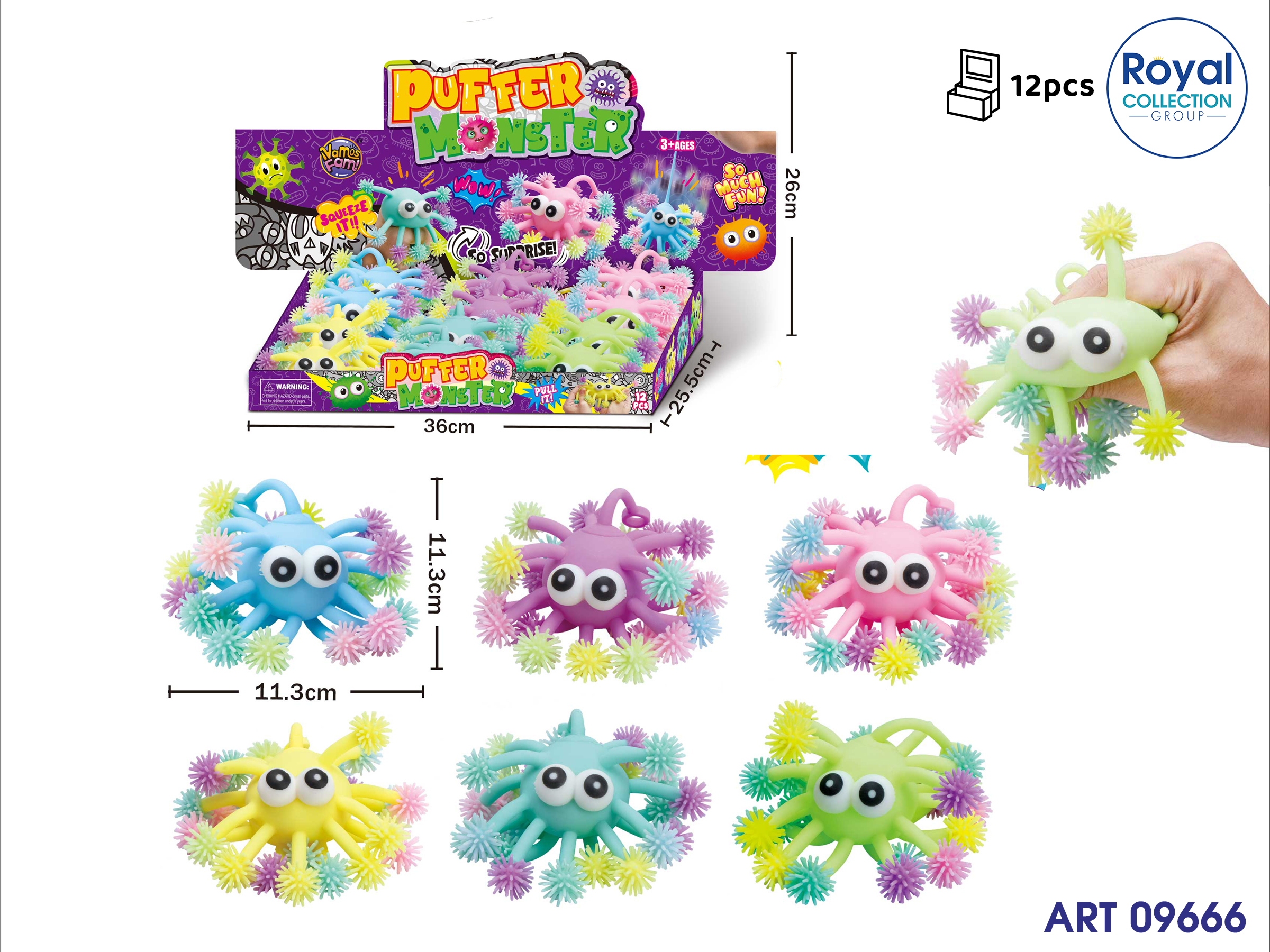 3195040-8696 Monster Squishy Col Ass Cm 12 Display 12 Pz